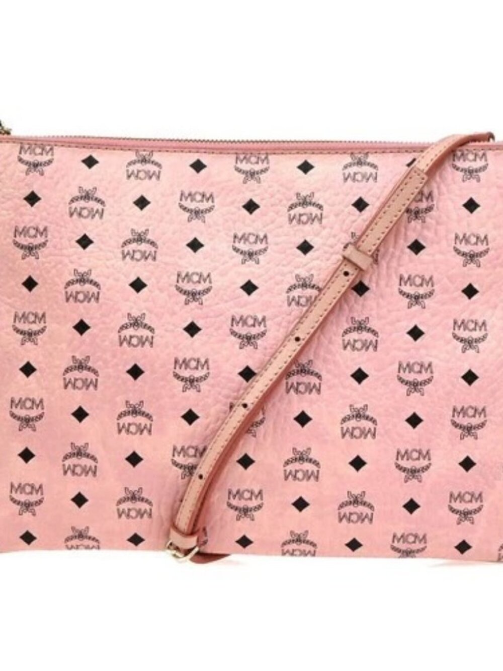 MCM Logo Visetos Pattern Crossbody Shoulder Bag Leather Pink GHW 64EG412